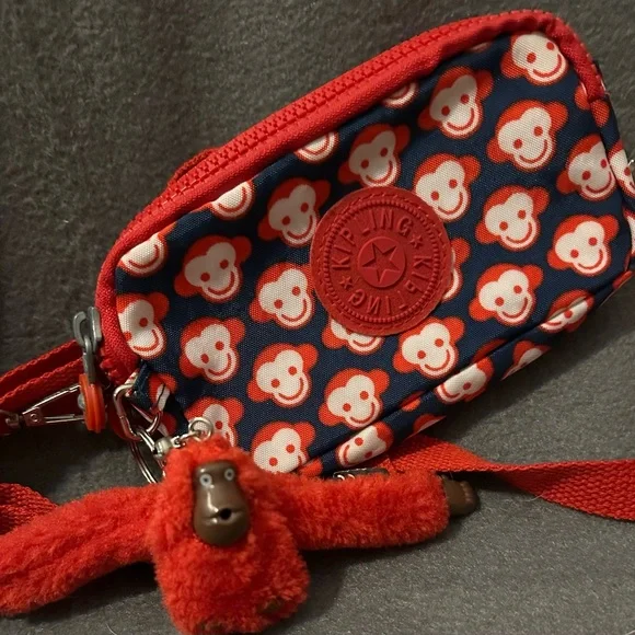 Kipling Red and Blue Monkey Pattern Bag - Picture 2 of 6